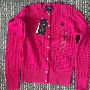 Polo Ralph Lauren Girl’s Mini-Cable Pink Cotton Cardigan (M 8-10)